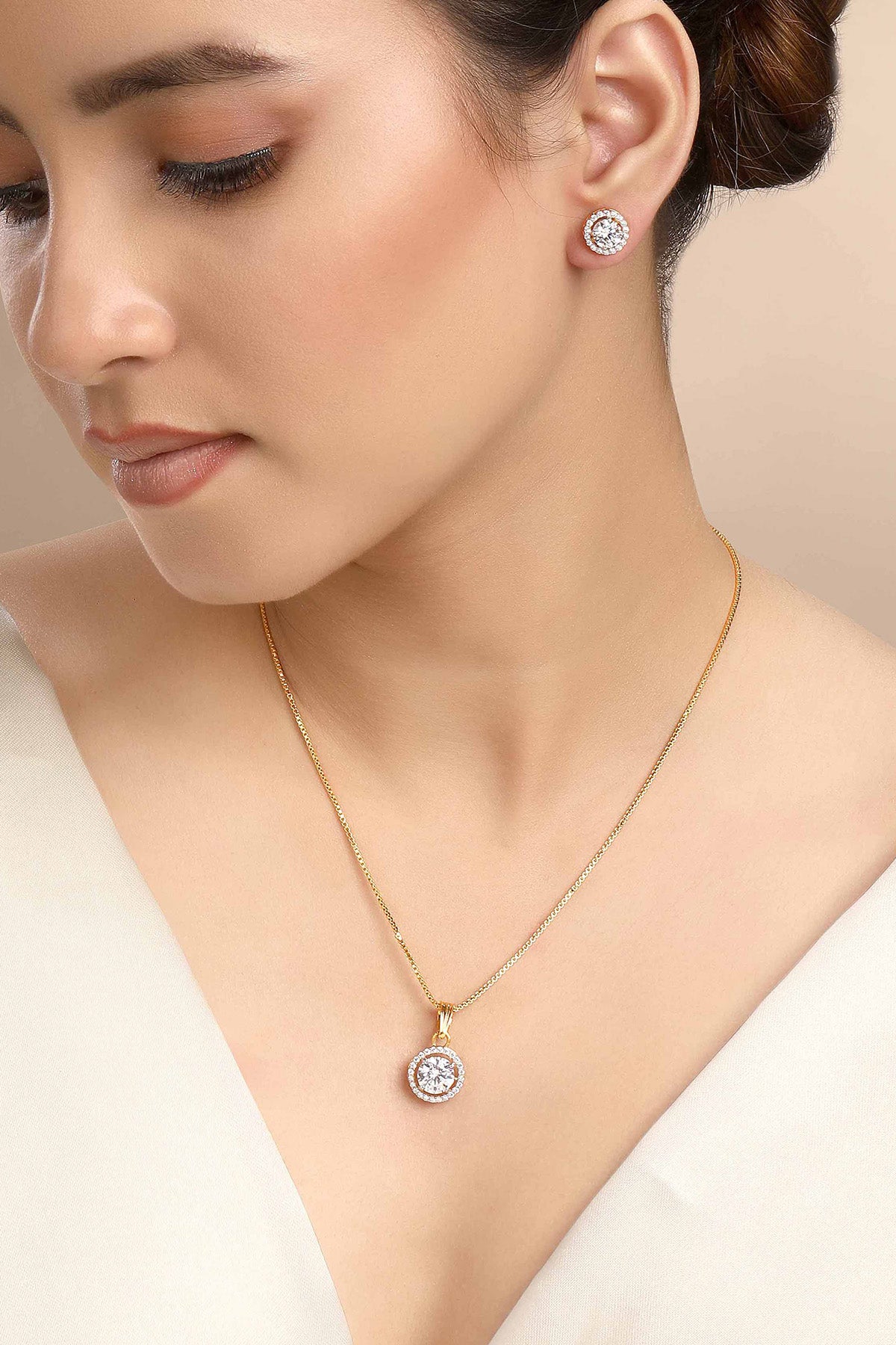 Buy Gold Solitaire Necklace Set by Sica for women online at ScrollnShops